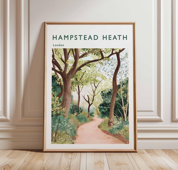 Hampstead Heath London Travel Poster Tall Forest Trees Path Artwork