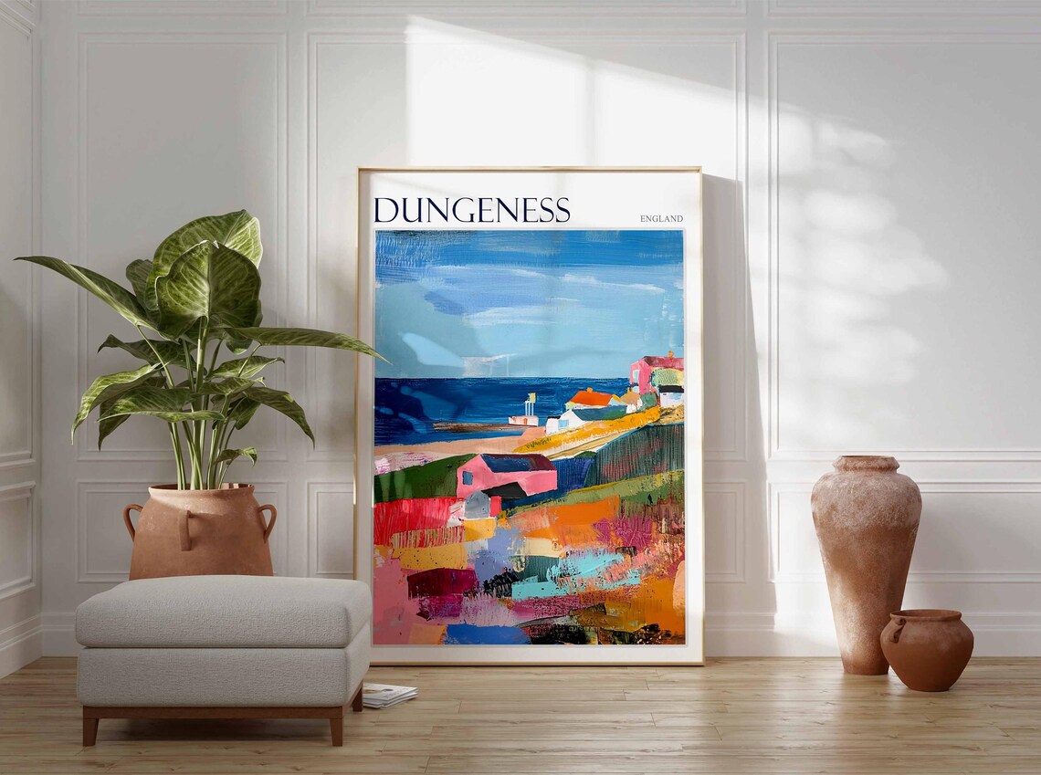 Dungeness England Lighthouse and Village Expressionist Poster - Image 3