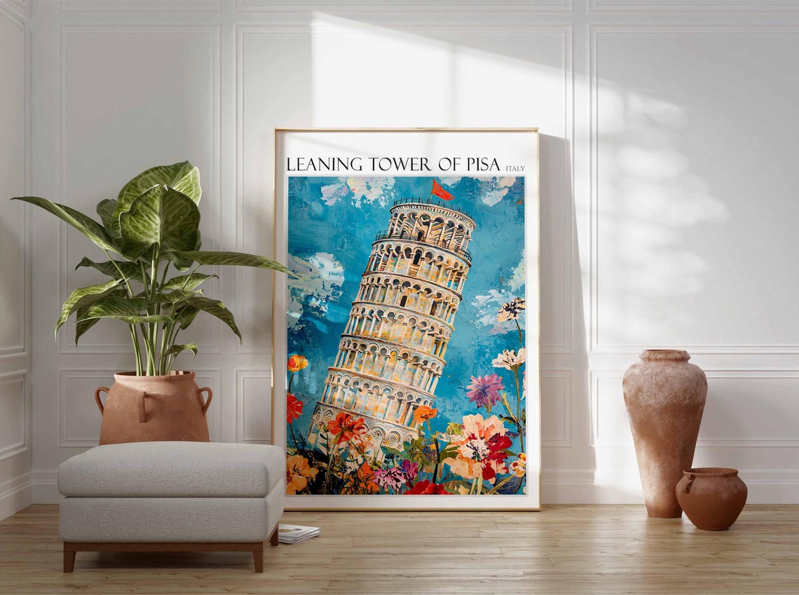 Leaning Tower Of Pisa Poster Leaning Tower Of Pisa Travel Print Italian Travel Poster Tropical Decor Travel Gift Coastal Decor - Image 2
