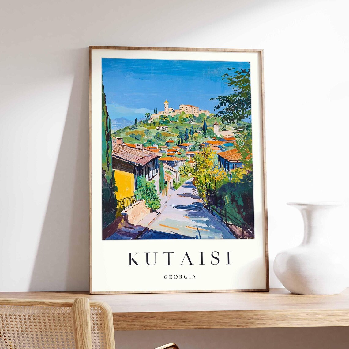 Kutaisi Georgia Uphill Street Hilltop Building Colorful Poster