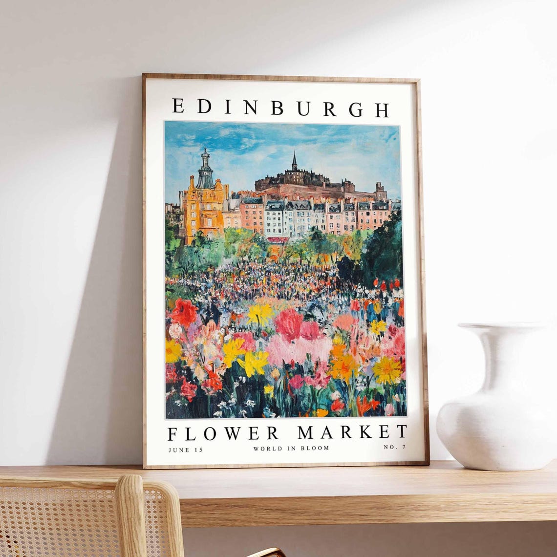 Edinburgh Flower Market Castle Panorama Bright Summer Poster