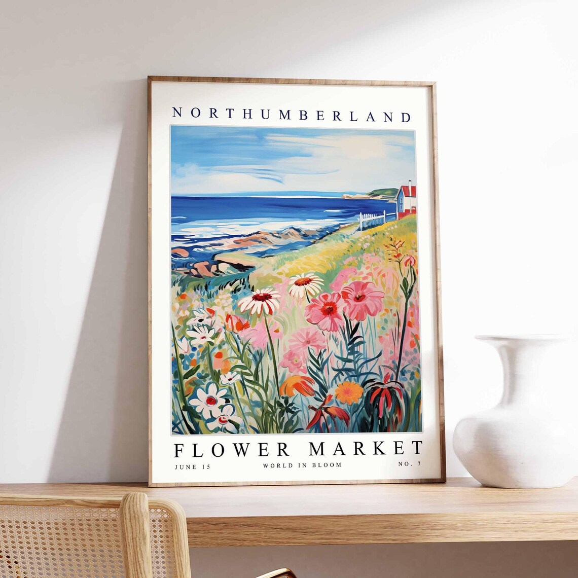 Northumberland Flower Market Rocky Coast Daisy Meadow Poster