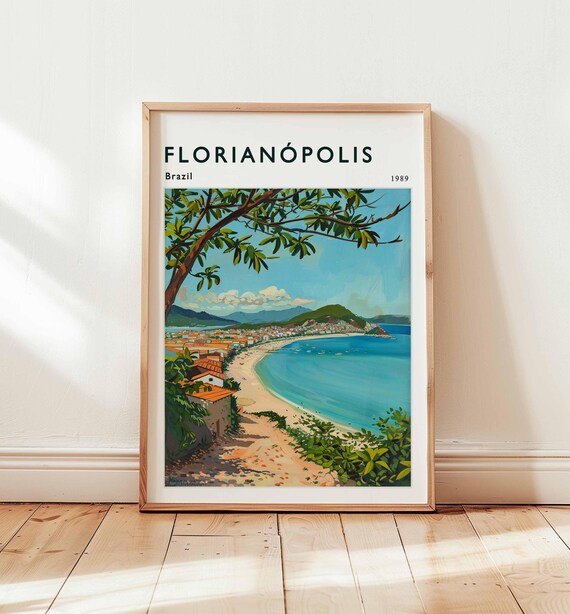 Florianopolis Brazil Hidden Beach Cove Through Trees Travel Poster