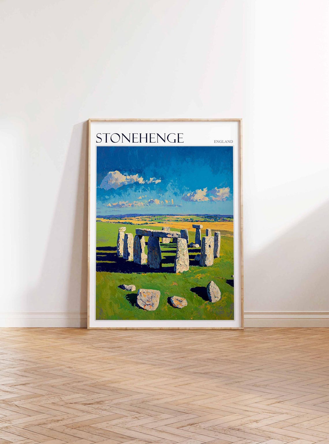 Stonehenge England Green Meadow Bold Long Shadows Painted Poster - Image 2