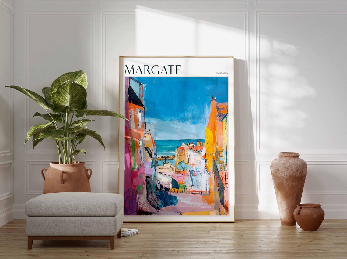 Margate England Colorful Narrow Street Tall Houses Sea Poster - Image 3