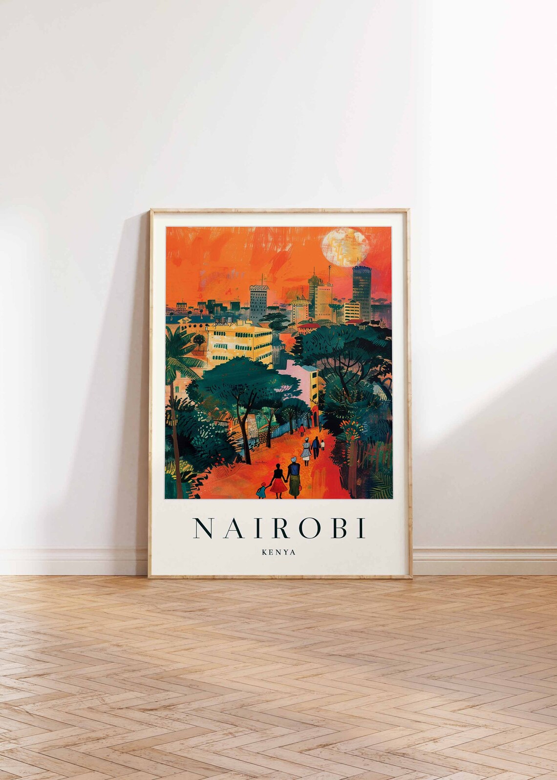 Nairobi Kenya Travel Poster Orange Sunset City Skyline And Trees - Image 2