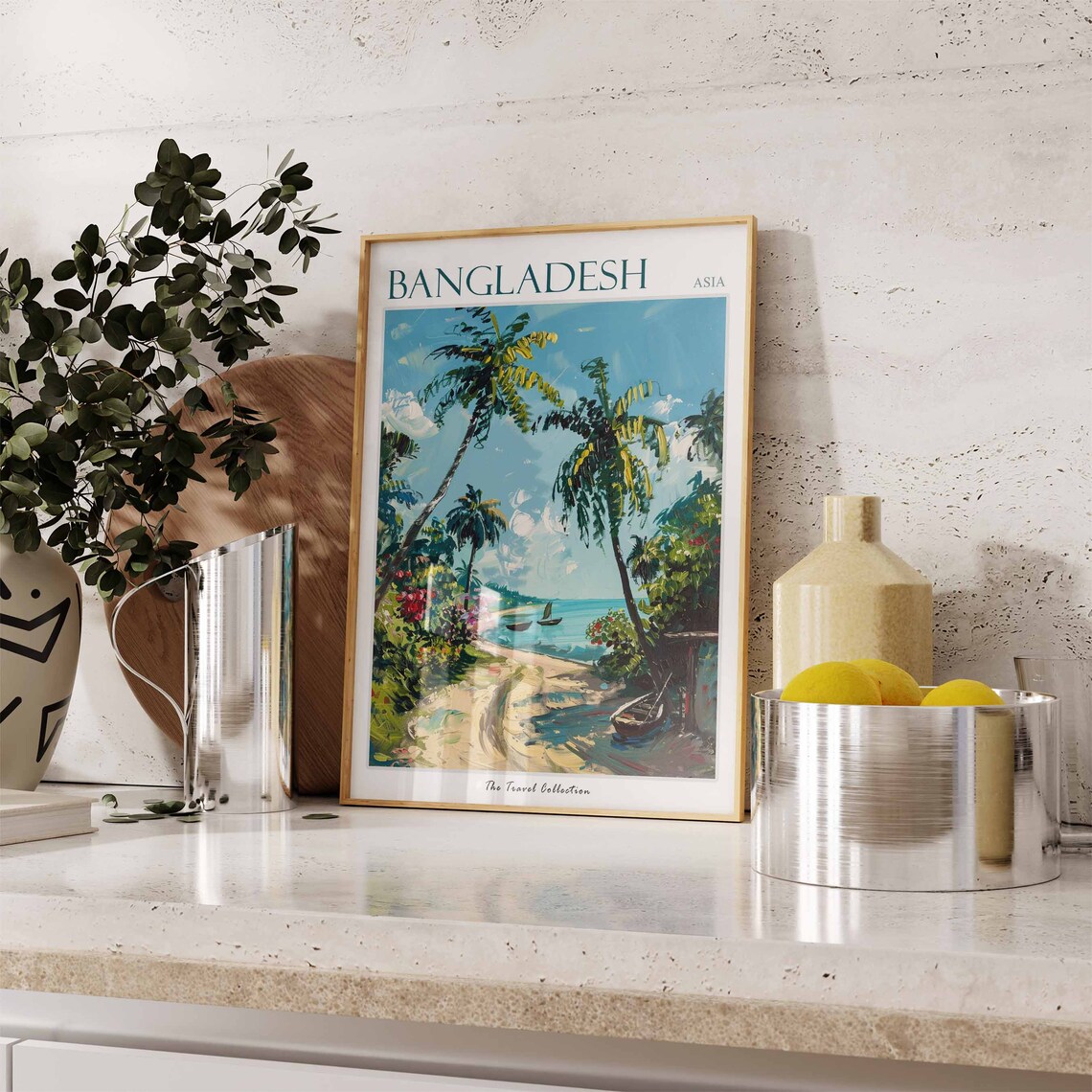 Bangladesh Asia Sandy Tropical Beach Palms Painted Travel Poster - Image 3