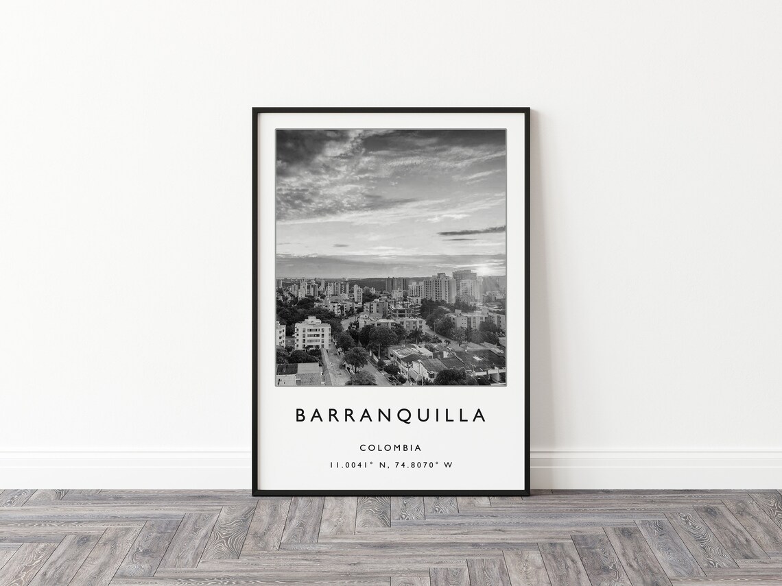Barranquilla Colombia Black White Aerial City Photo Art Poster - Image 3