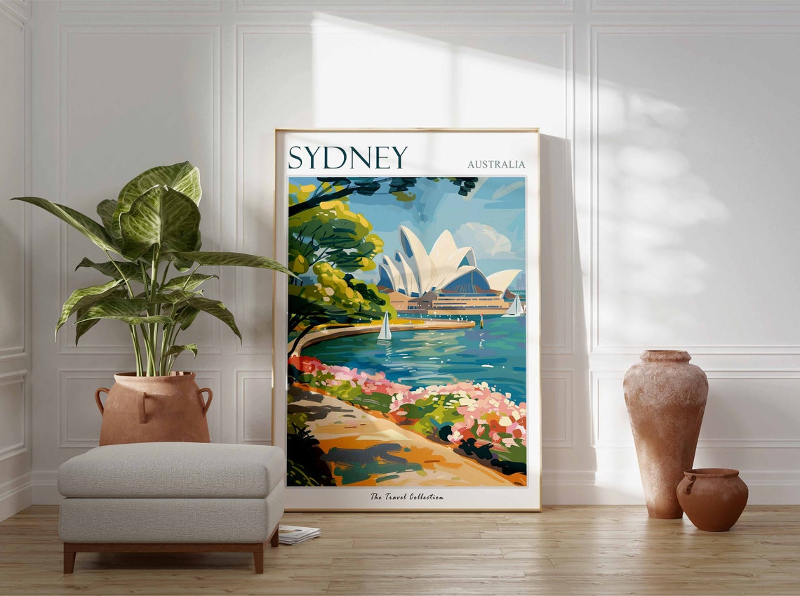 Sydney Australia Opera House Harbor Waterfront Illustration Poster - Image 3
