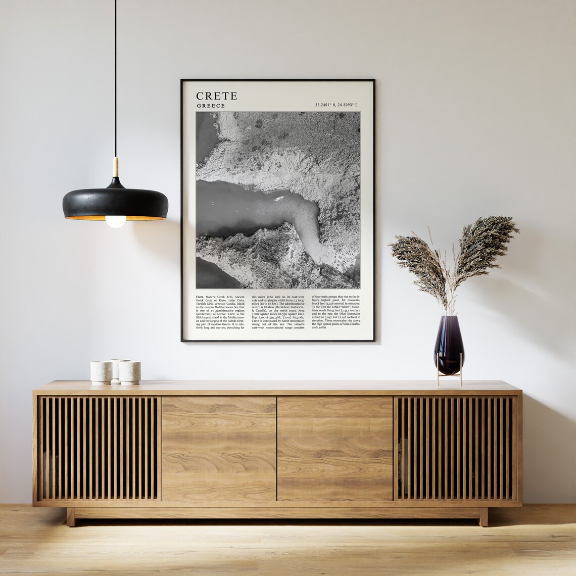 Crete Greece Black and White Aerial Cove Island Travel Poster - Image 2