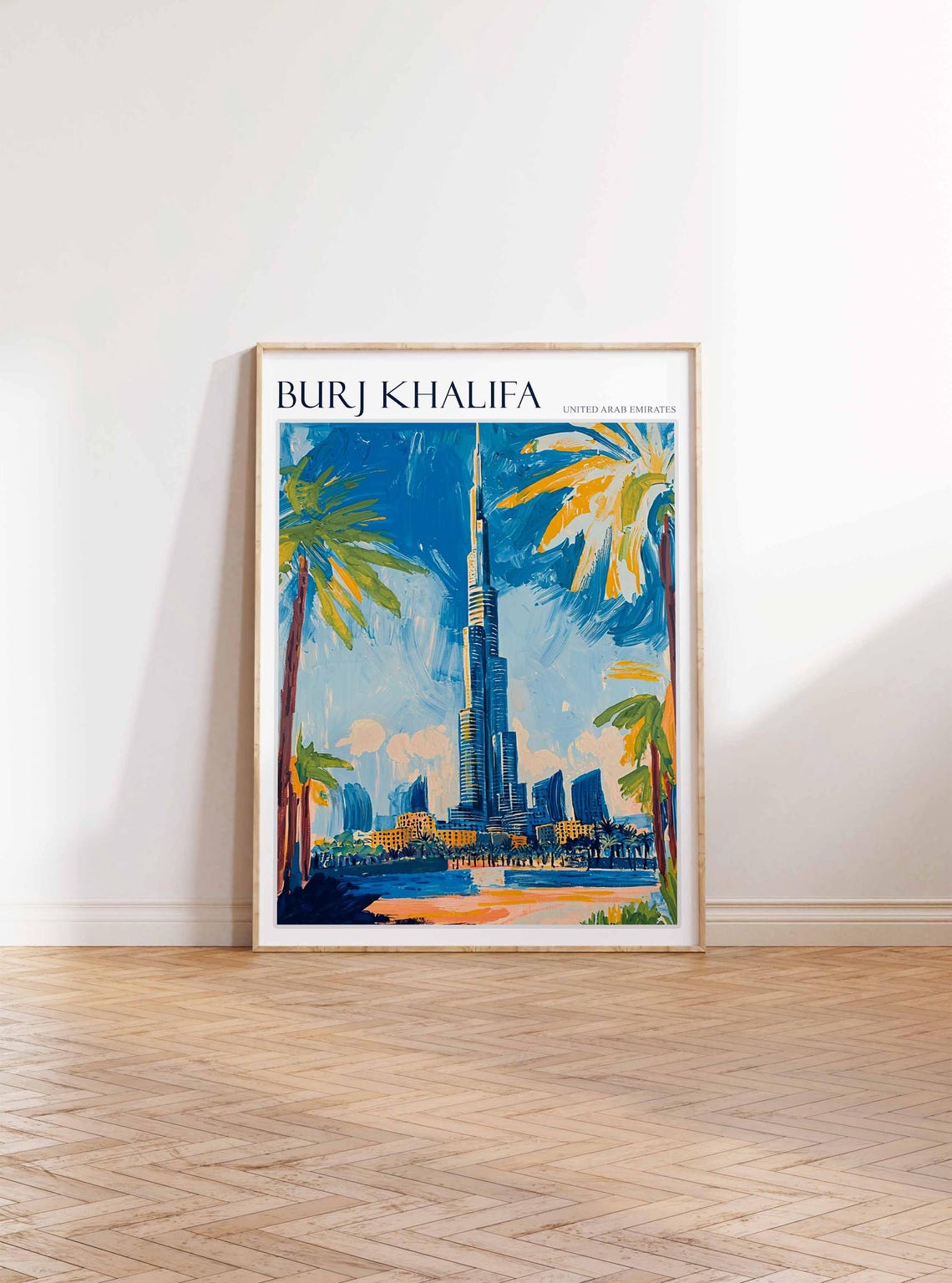 Burj Khalifa Dubai Tower Framed by Palm Trees Waterfront Poster - Image 3