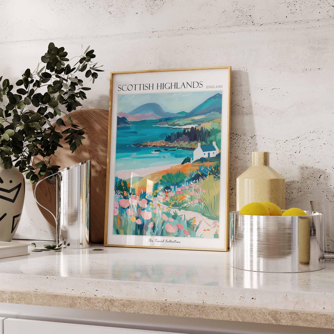 Scottish Highlands White Cottage Turquoise Bay Travel Poster - Image 3