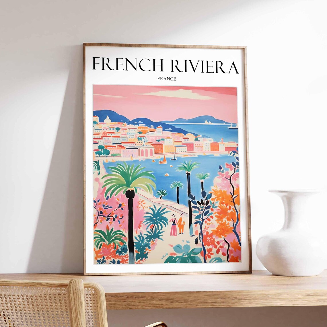 French Riviera France Colorful Coastal Mediterranean Travel Poster