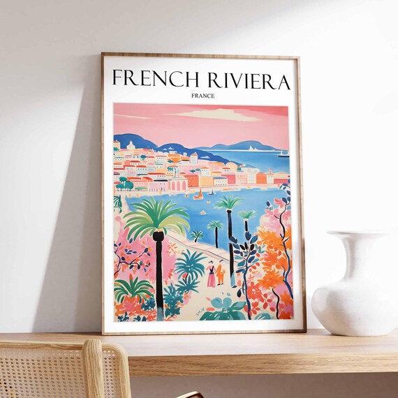 French Riviera France Colorful Coastal Mediterranean Travel Poster