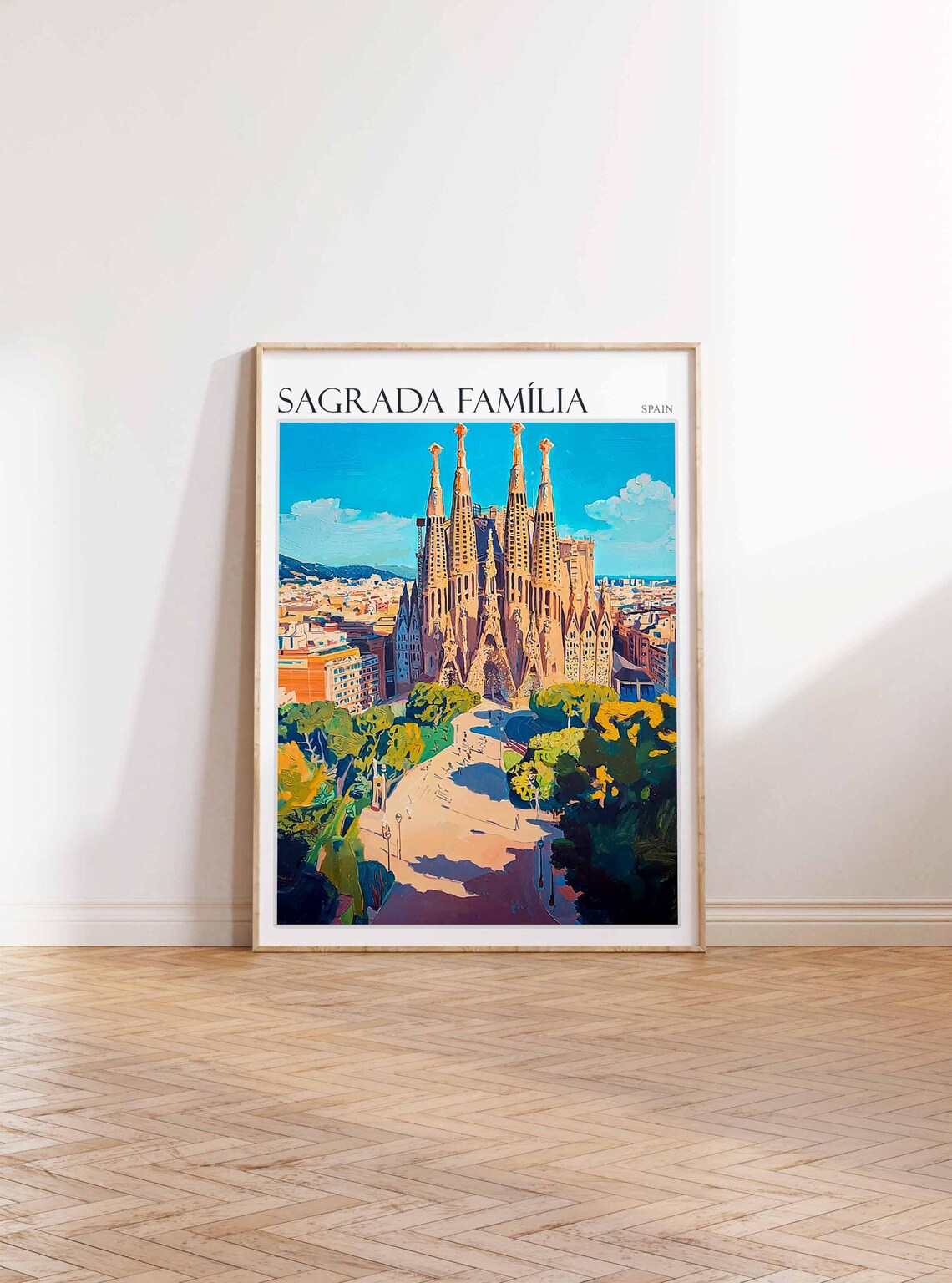 Sagrada Familia Over City Panorama Park Foreground Spain Poster - Image 2