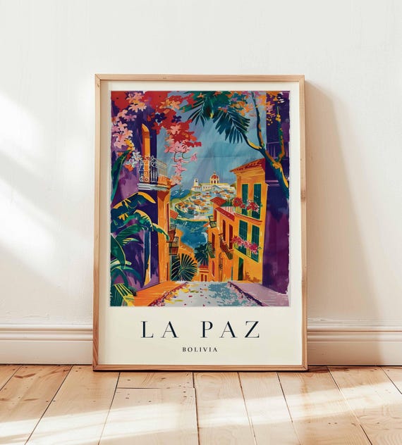 La Paz Bolivia Travel Poster Andes Mountains Wall Art