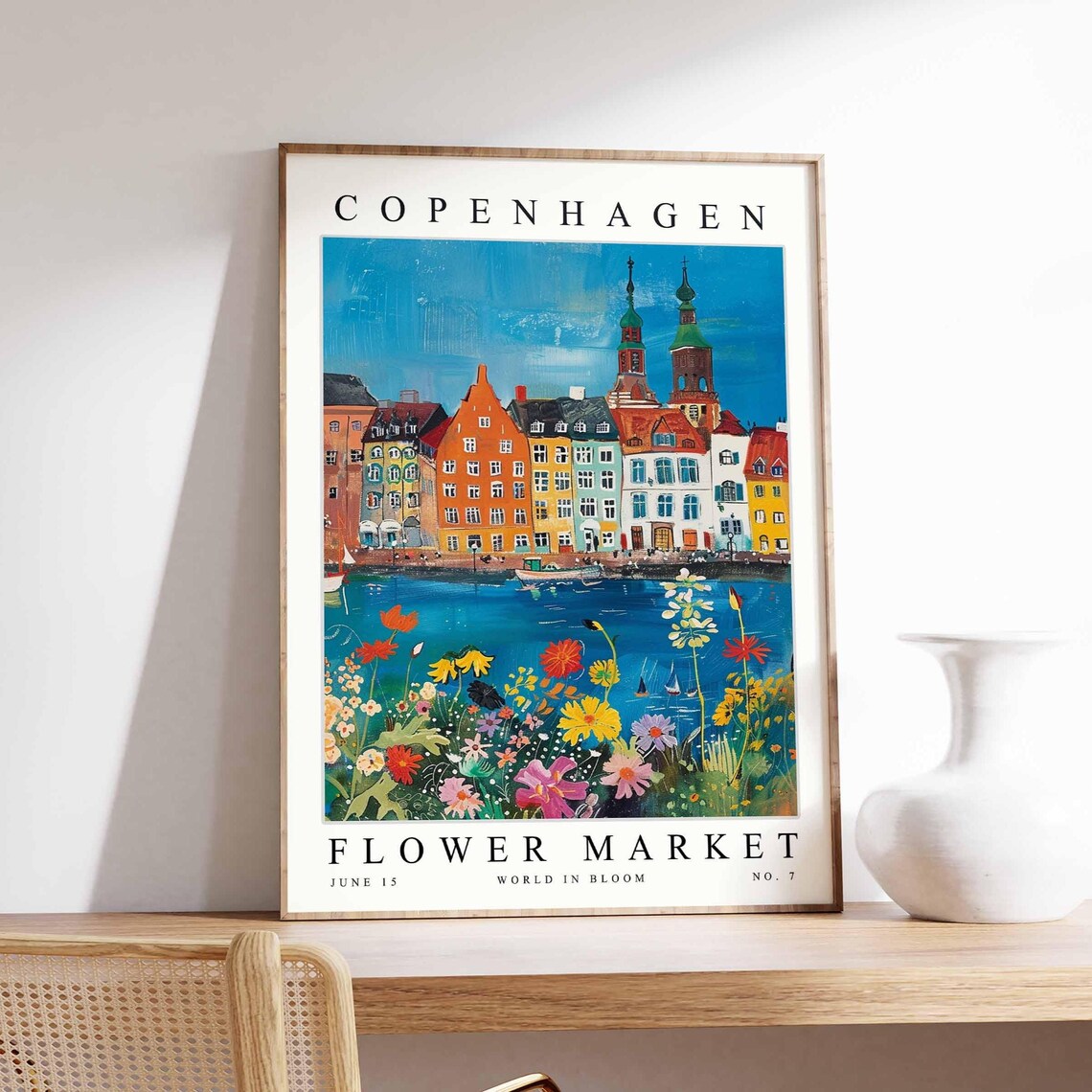 Copenhagen Flower Market Nyhavn Harbor Colorful Houses Floral Poster