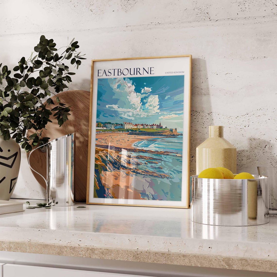 Eastbourne Rocky Cove Headland Town Dramatic Clouds Graphic Poster - Image 2