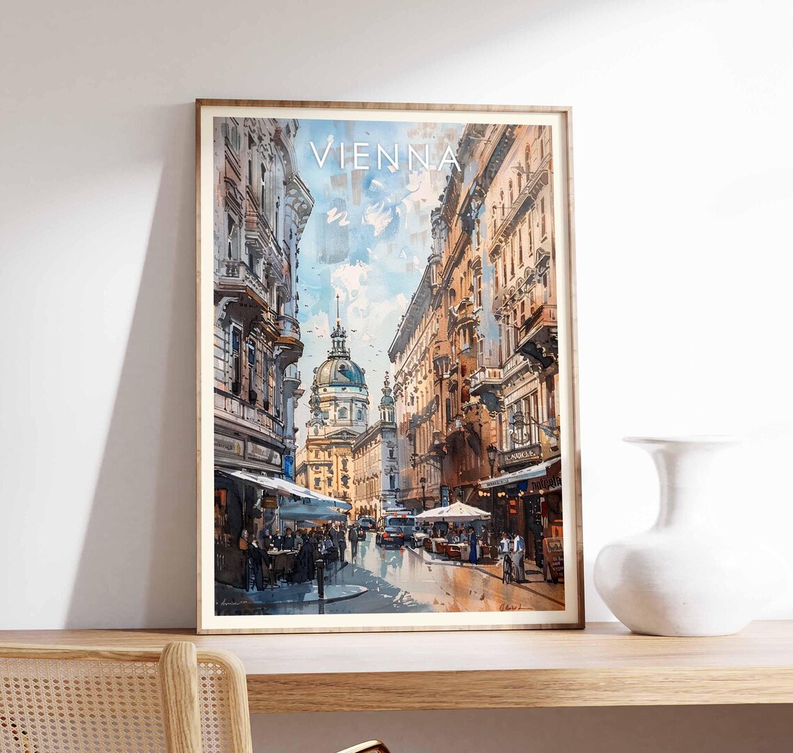 Vienna Cafe Street Austria Grand Dome Old Town Watercolor Poster