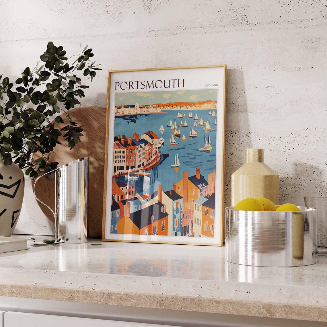 Portsmouth England Panoramic Harbor Sailboat Fleet City Skyline Poster - Image 3