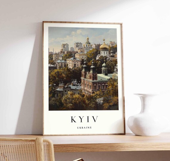 Kyiv Ukraine Golden Domes Old Town Cityscape Travel Art Poster