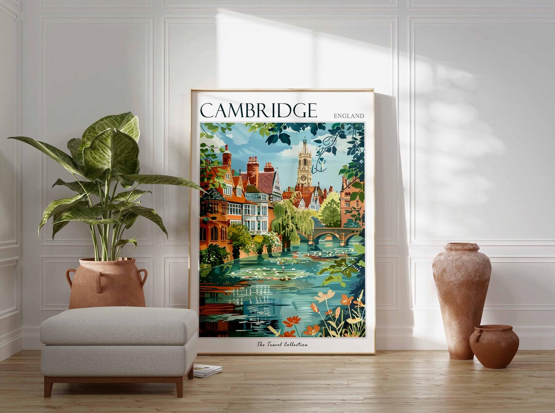 Cambridge Vintage Travel Poster, England City Print - Image 2