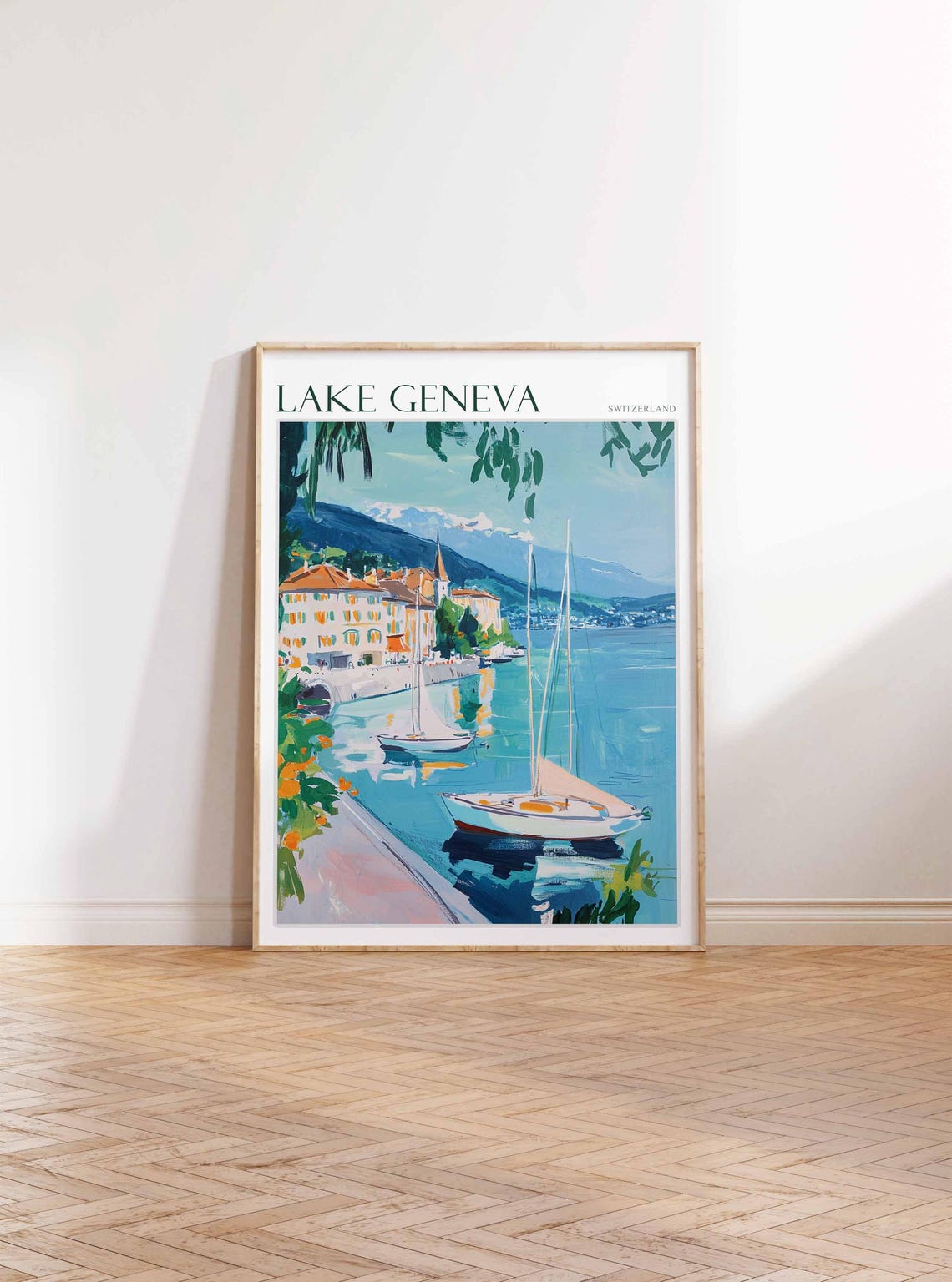 Lake Geneva Poster Switzerland Travel Print Swiss Decor Europe Travel Poster European Wall Art Lake Geneva Travel Poster - Image 3
