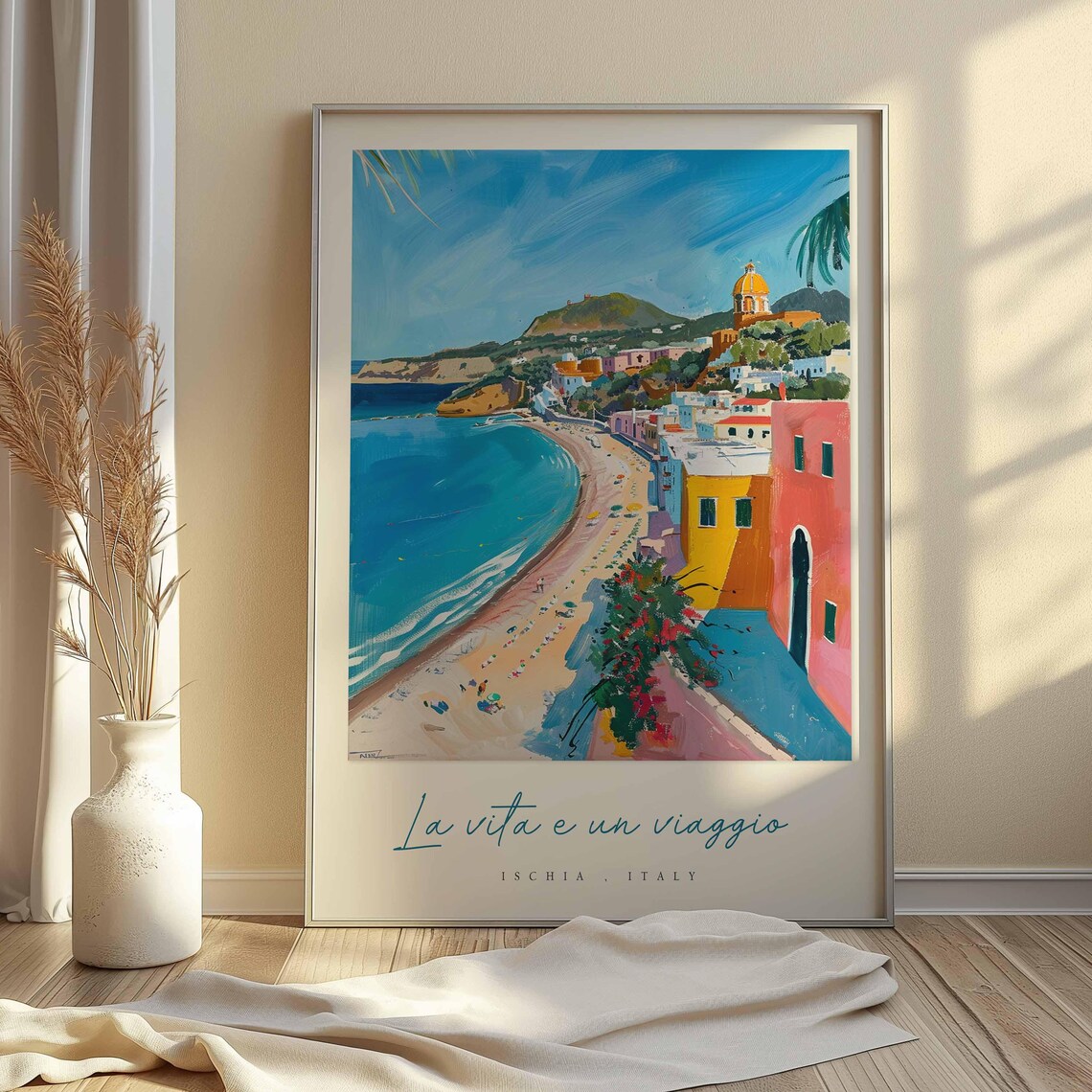 Ischia Italy Colorful Beach Town Domed Church Seaside Travel Poster - Image 2