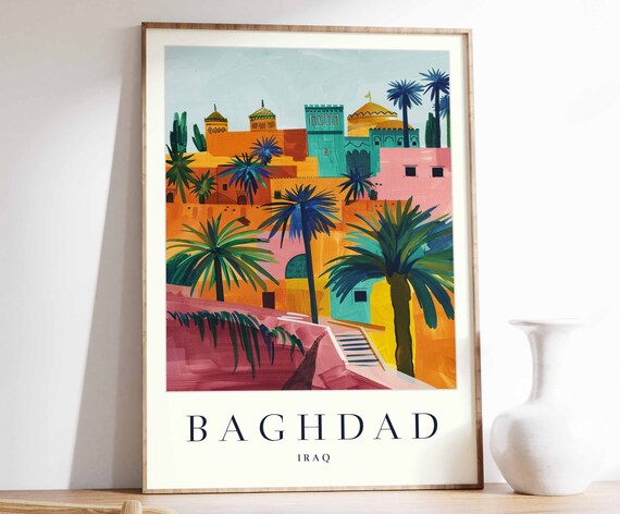 Baghdad Poster Baghdad Travel Print Islamic Decor Islamic Wall Art Tropical Decor City Print Baghdad Travel Poster
