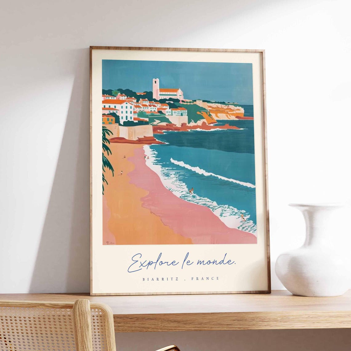 Biarritz France Surf Beach Sunset Coastal Explore Travel Poster