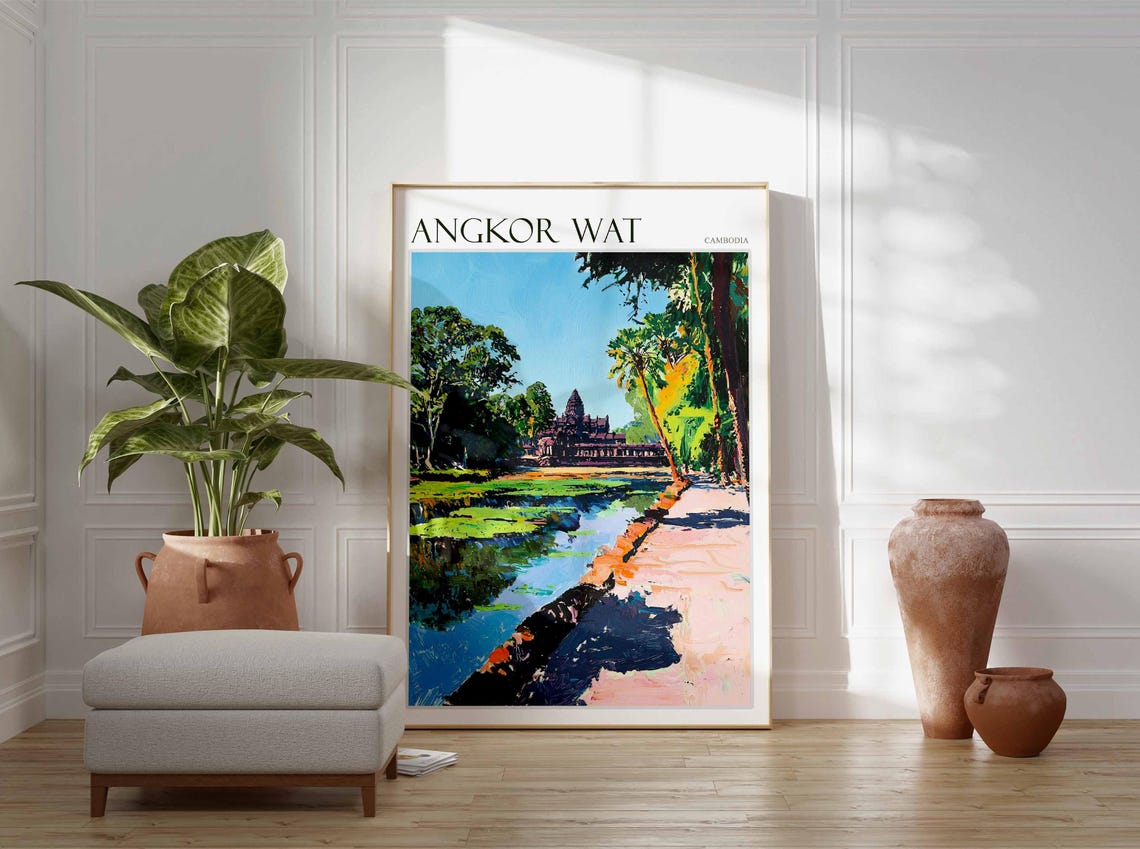 Angkor Wat Cambodia Jungle Causeway Serene Painting Travel Poster - Image 2