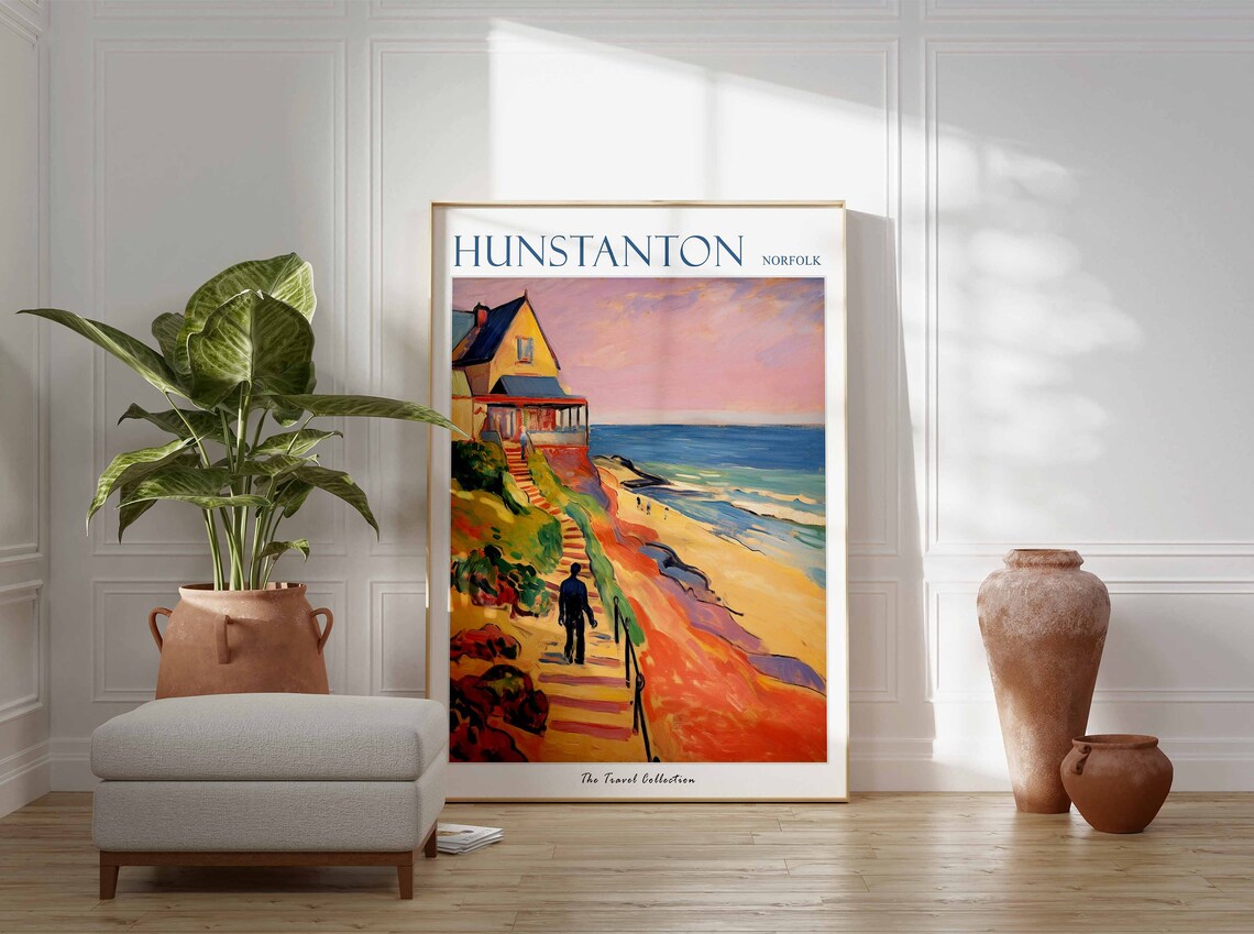 Hunstanton Norfolk Cliff House Sunset Steps Beach Scene Poster - Image 3