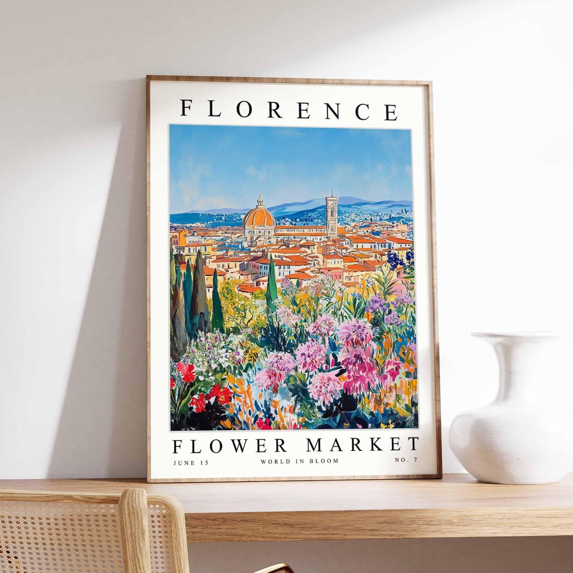 Florence Flower Market Dome Skyline Cypress Trees Bloom Field Poster