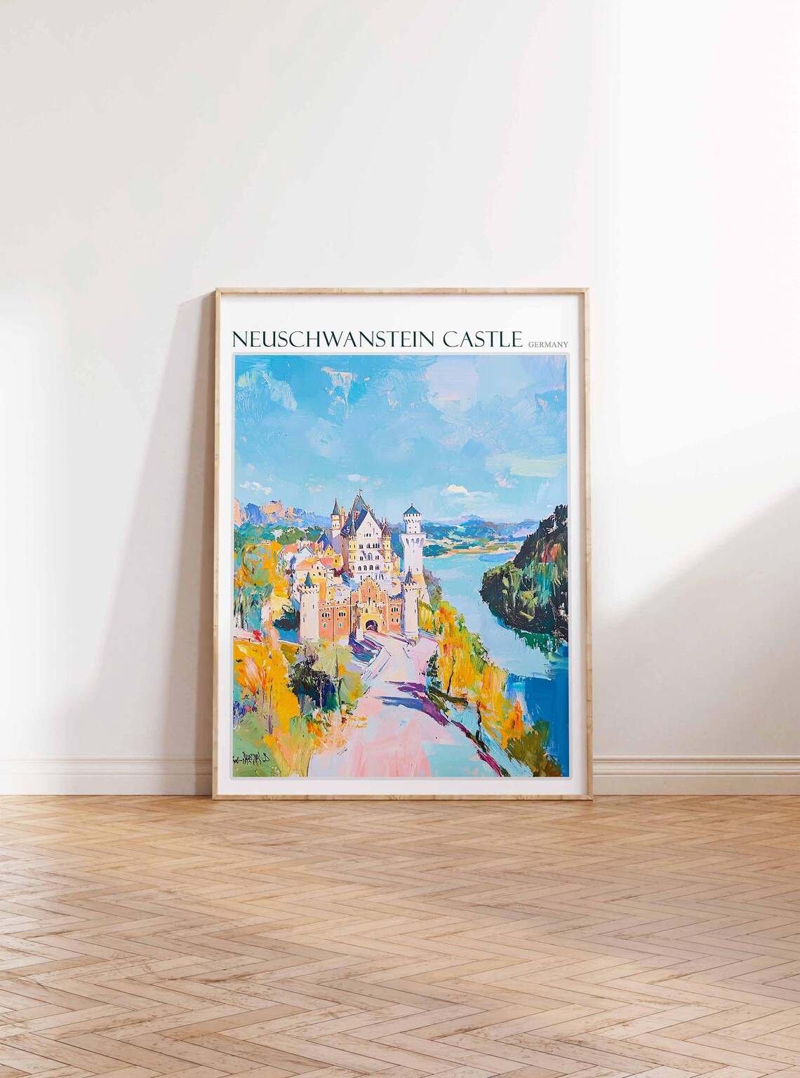 Neuschwanstein Castle Watercolor Road Lake Scenic Art Poster - Image 2