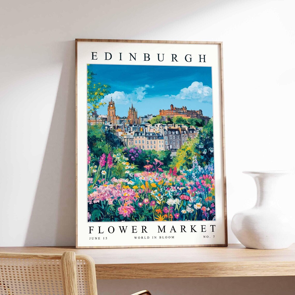 Edinburgh Flower Market Castle Pink Purple Flower Garden Poster