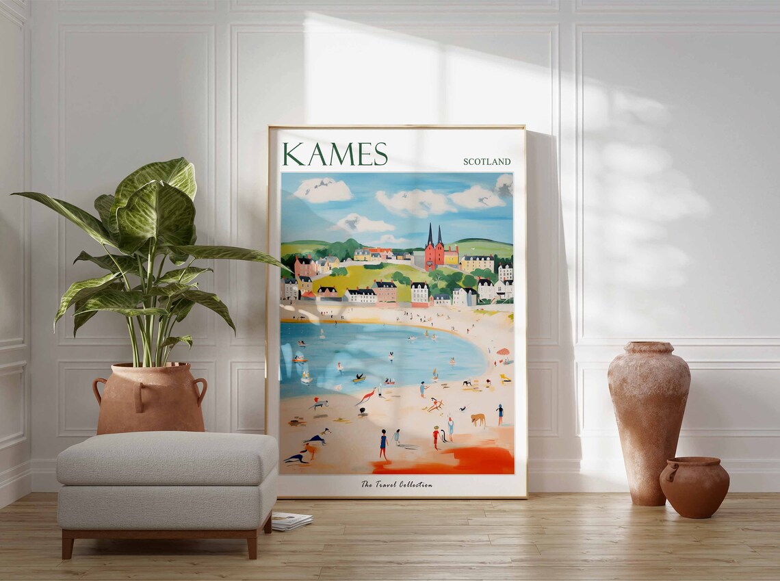 Kames Scotland Pastel Bay Panorama with Twin Church Spires Poster - Image 3
