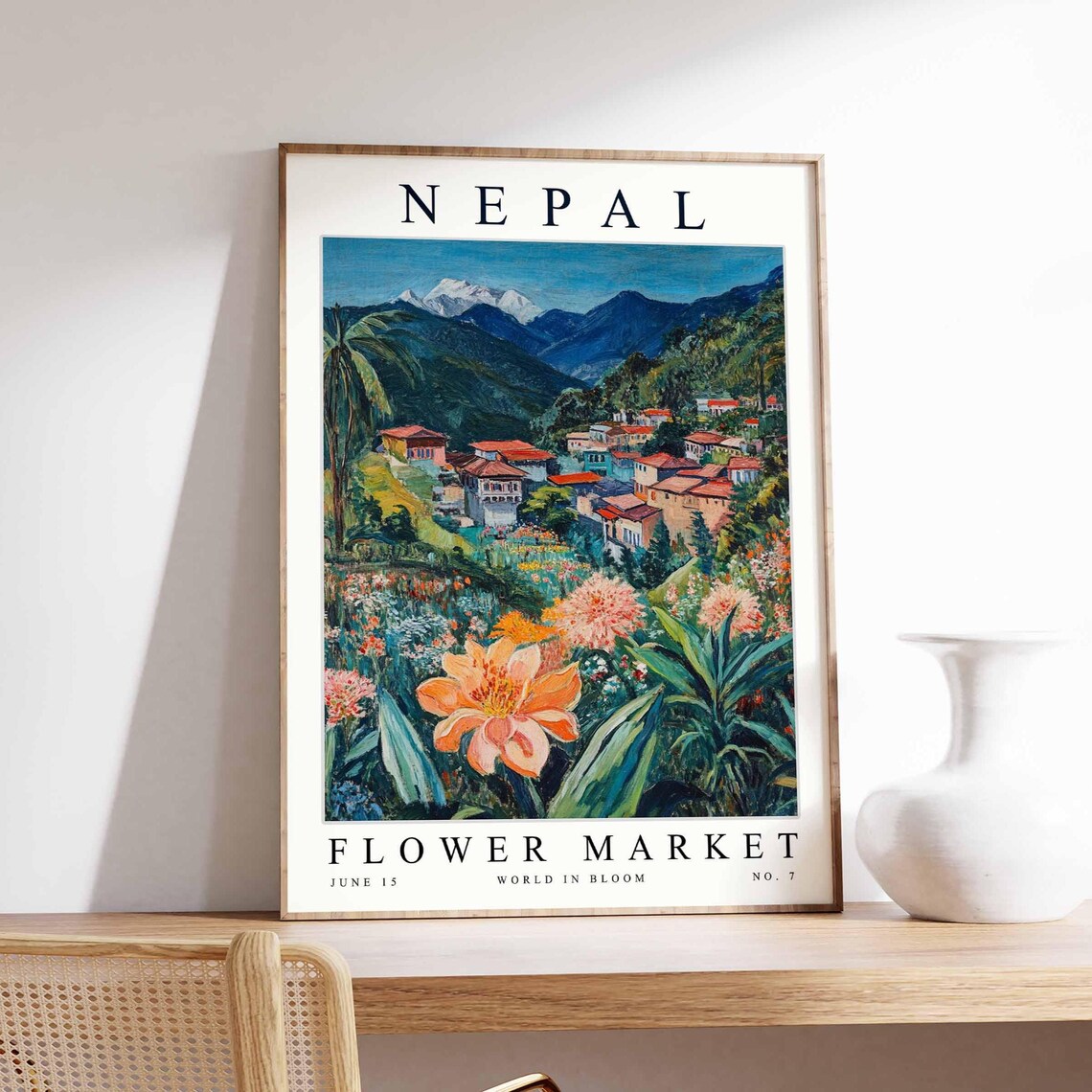 Nepal Flower Market Golden Flower Field Village Mountain Poster