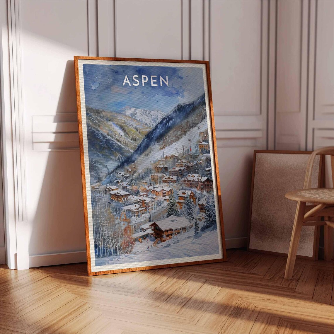 Aspen Colorado Soft Watercolor Hillside Resort Village Poster - Image 2