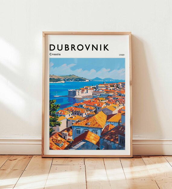 Dubrovnik Croatia 1989 Red Rooftops Panorama Travel Art Poster
