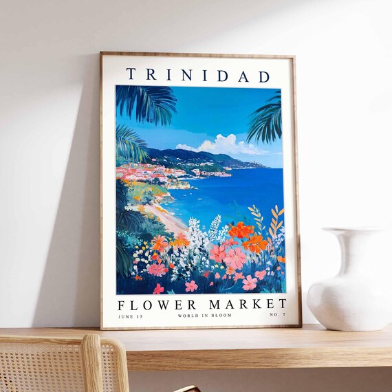 Trinidad Flower Market Poster Print Trinidadian Floral Wall Art Decor Botanical Caribbean Travel