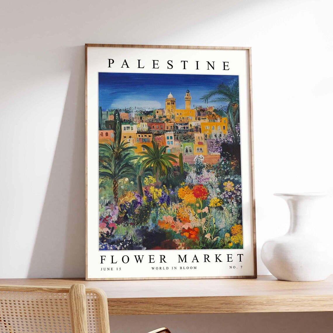 Palestine Flower Market Old City Towers Palm Garden View Poster