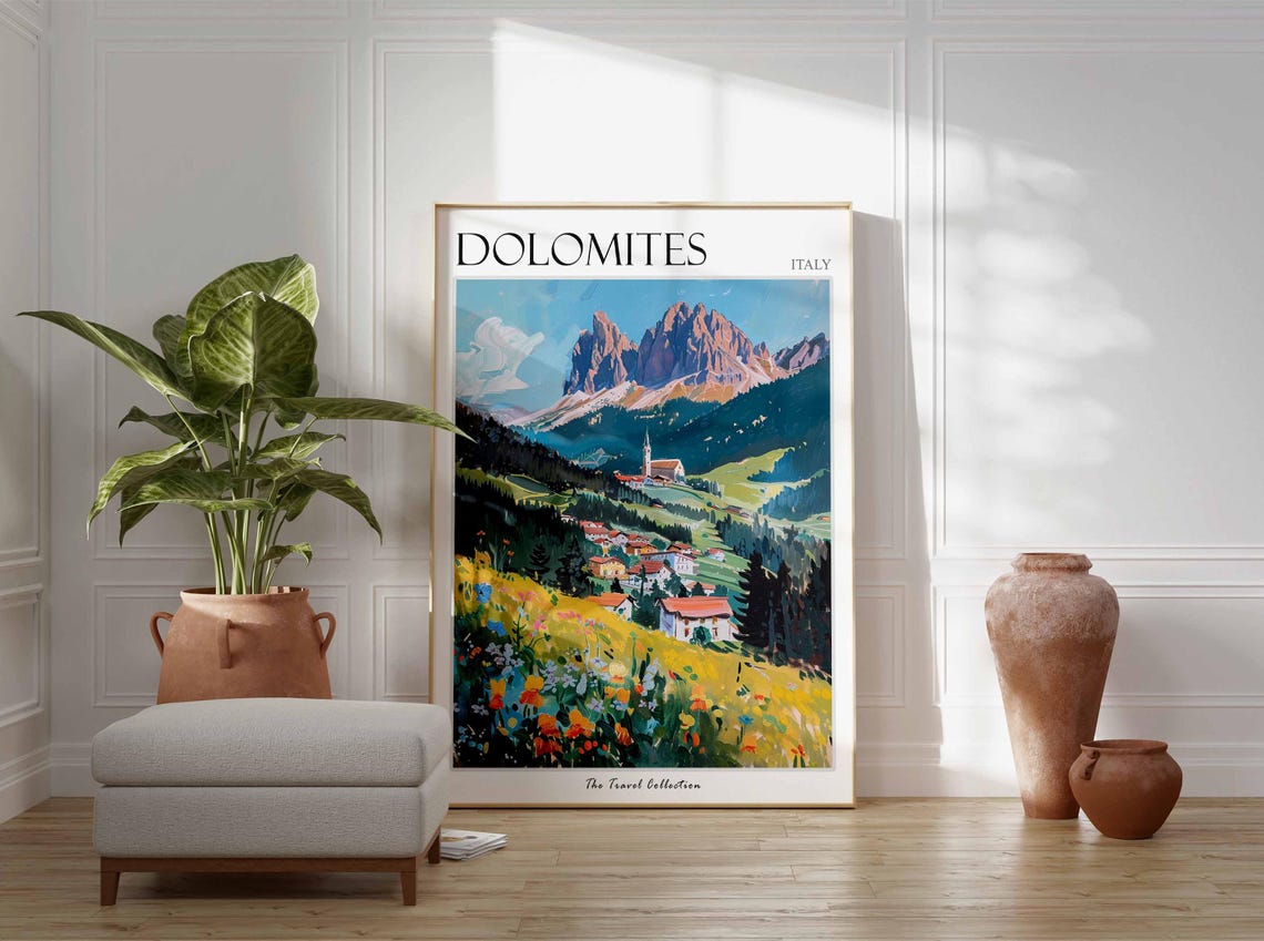 Dolomites Italy Alpine Village Peaks Travel Collection Poster - Image 2