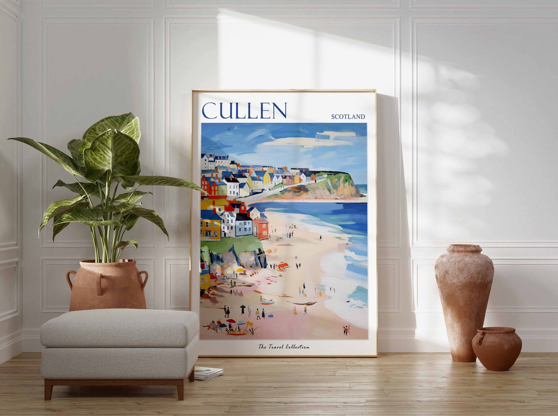 Cullen Scotland Colourful Harbour Beach and Cliff Headland Poster - Image 2