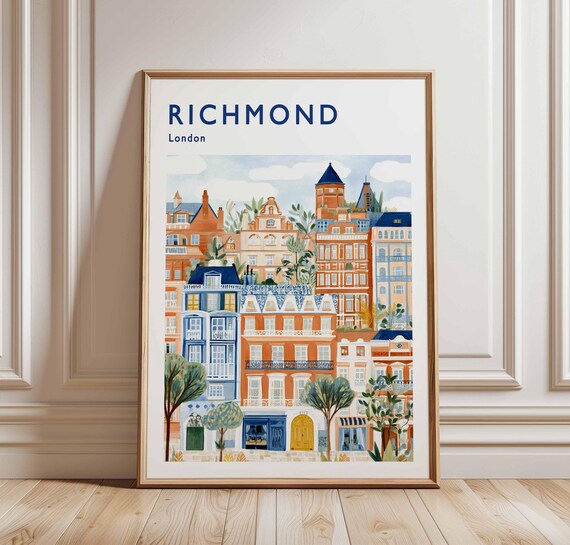 Richmond London Illustrated Charming Townhouses Pastel Street Art Print