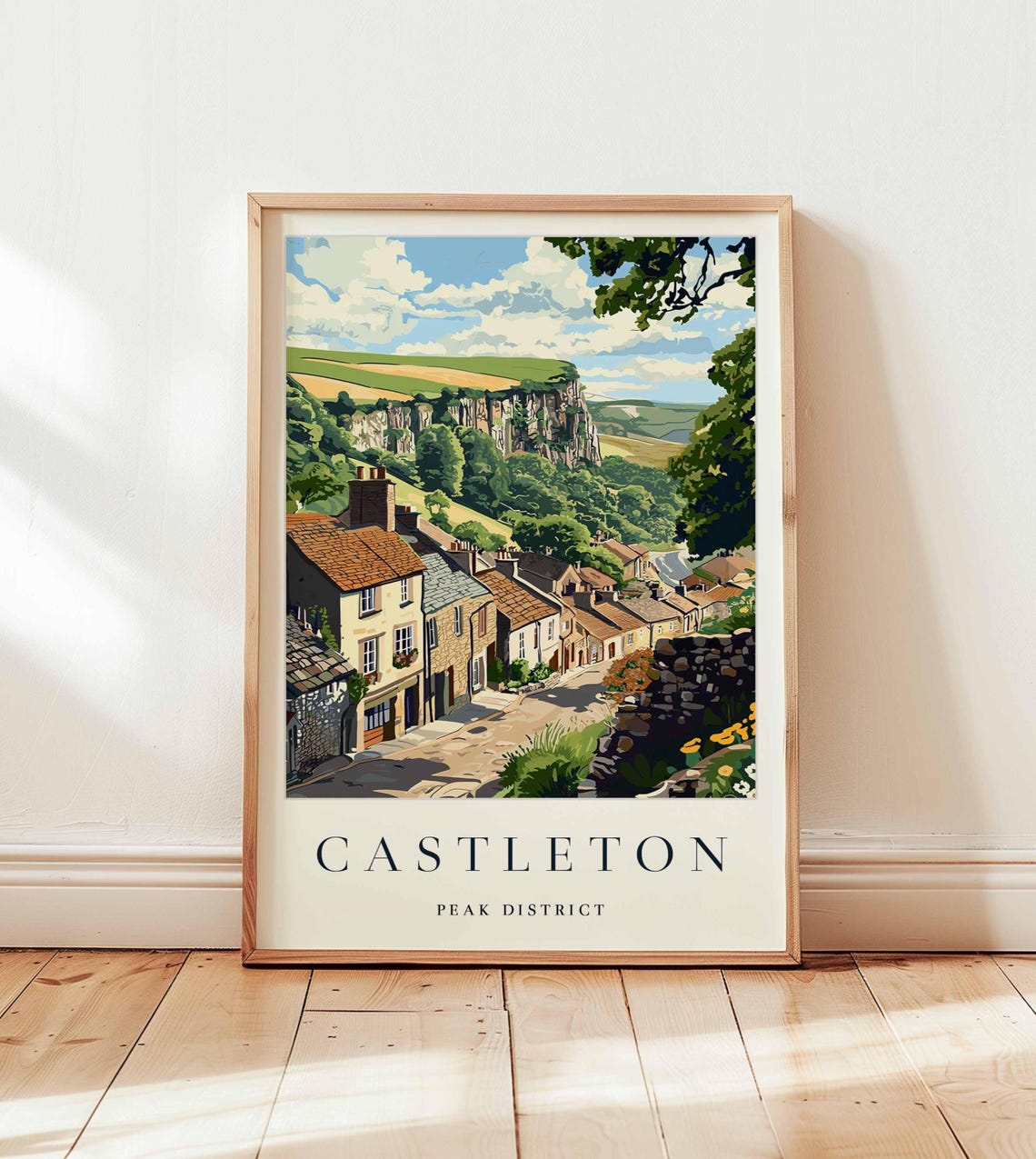Castleton Peak District Village and Limestone Cliffs Travel Poster