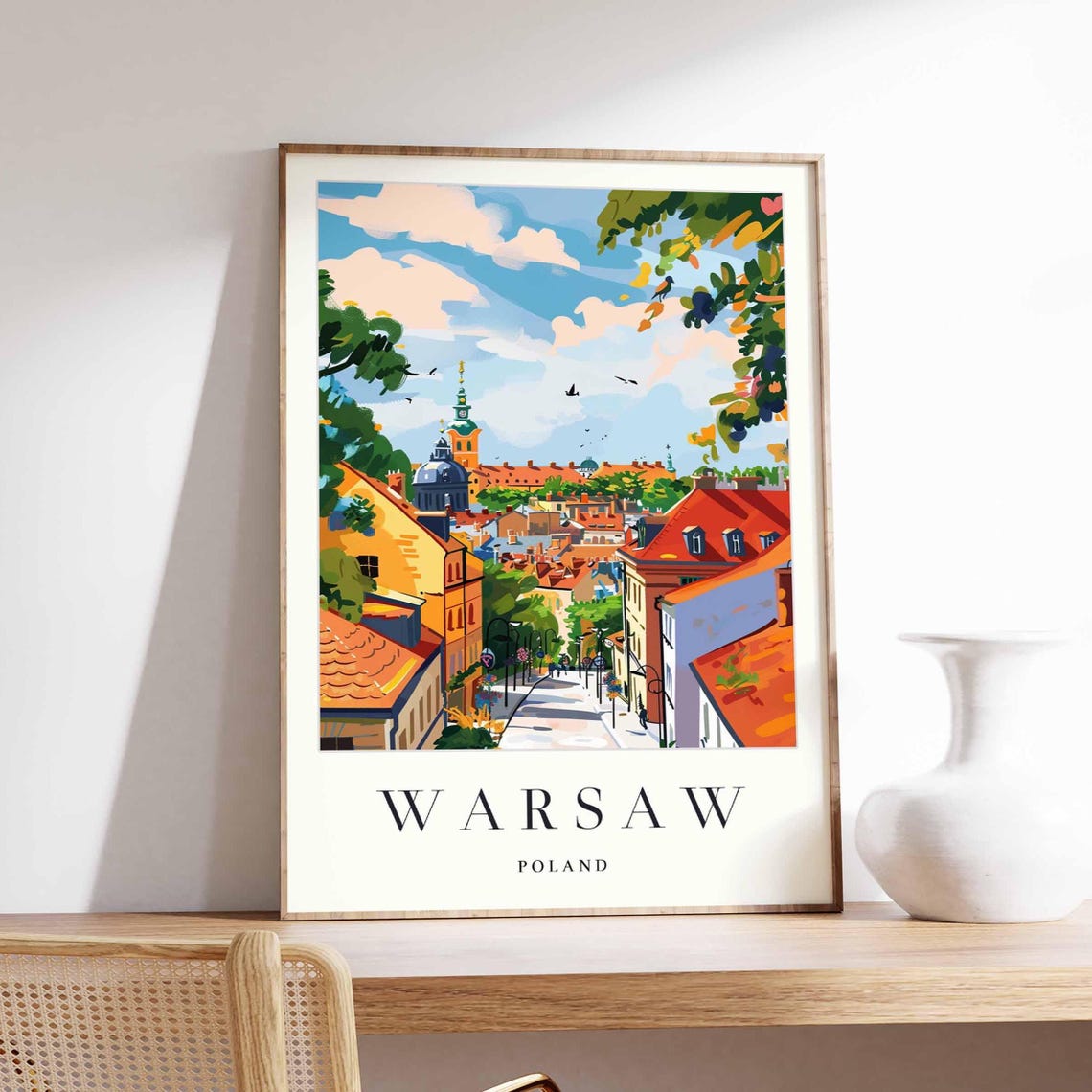 Warsaw Poland Old Town Rooftops Cathedral Domes Scenic View Poster