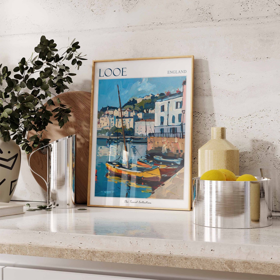 Looe England Travel Poster Cornish Fishing Boats And Old Harbor - Image 3