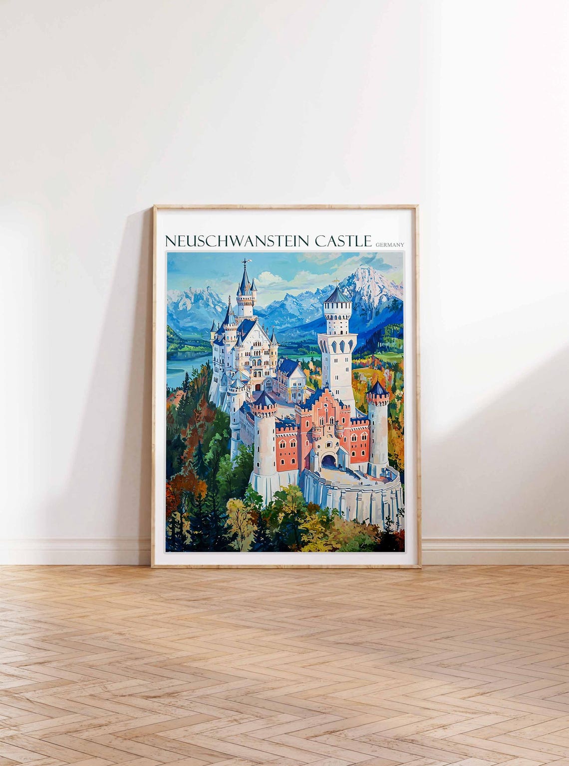 Neuschwanstein Castle Snowy Peaks Detailed Painterly Art Poster - Image 2