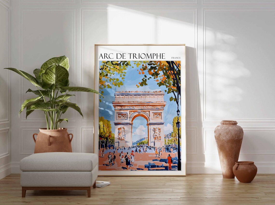 Arc de Triomphe Paris France Warm Autumn Crowd Scene Art Poster - Image 2