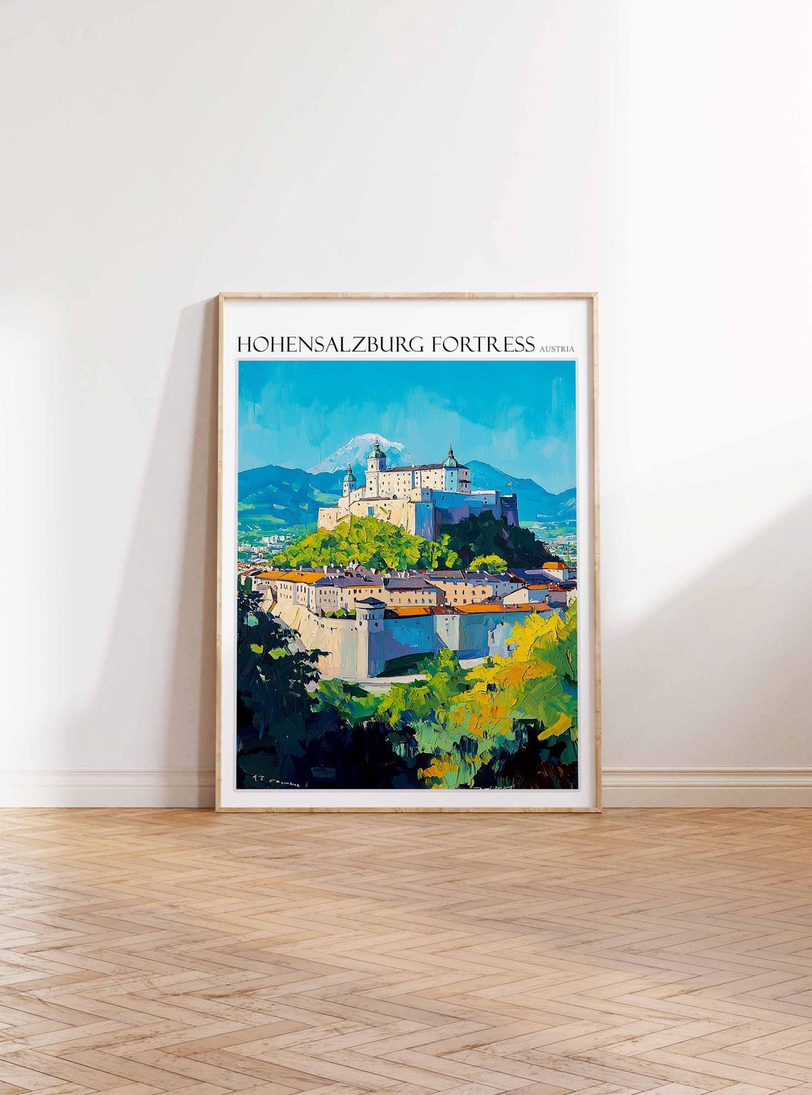 Hohensalzburg Fortress Austria Snowy Mountain Backdrop Art Poster - Image 2